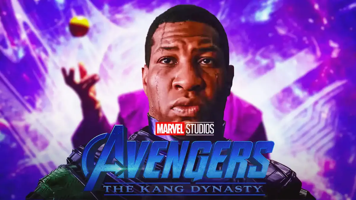 MCU Avengers: The Kang Dynasty logo with Jonathan Majors.