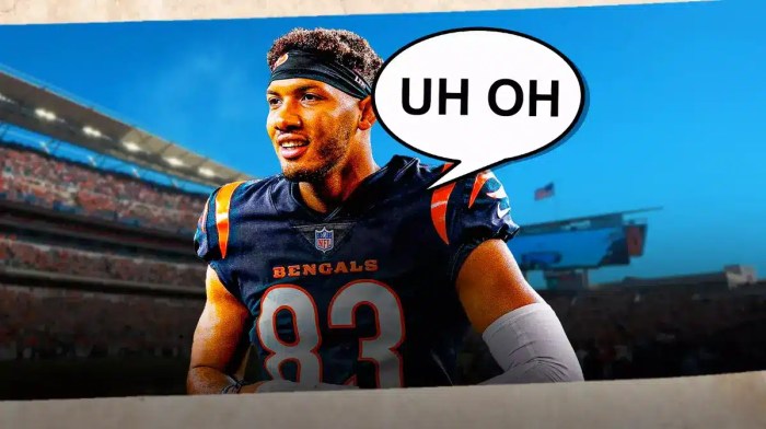 Cincinnati Bengals' Tyler Boyd and a speech bubble “Uh Oh”