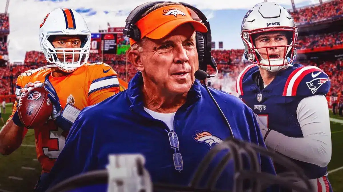 Broncos Sean Payton with Russell Wilson and Patriots Bailey Zappe
