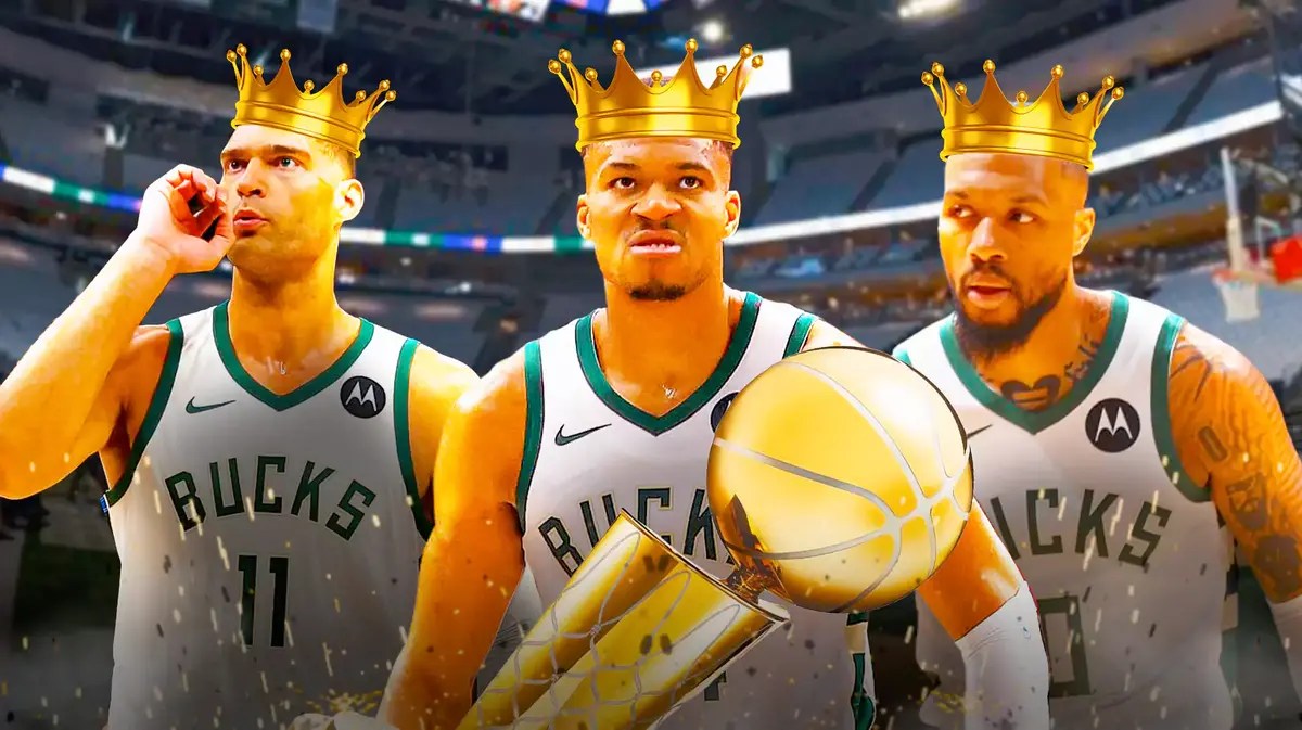 Adrian Griffin Bucks with Brook Lopez, Damian Lillard, and Giannis Antetokounmpo