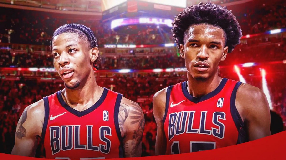 Bulls, Billy Donovan, Dalen Terry, Julian Phillips, Bulls injuries, Dalen Terry and Julian Phillips in Bulls uni with Bulls arena in the background