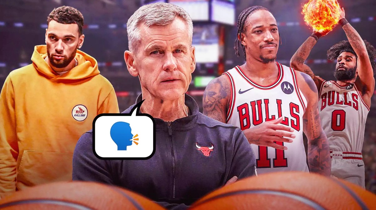 Bulls' Billy Donovan, Zach LaVine, DeMar DeRozan, Coby White