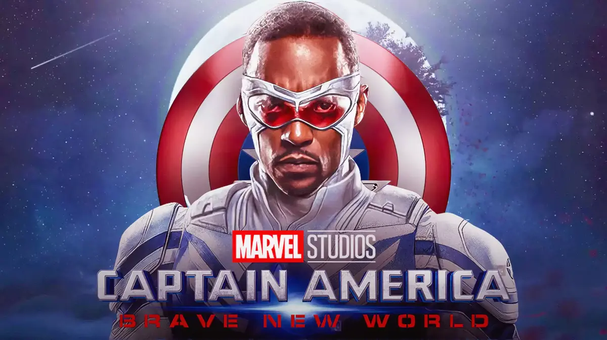 Captain America 4 (Brave New World) logo and Anthony Mackie as Captain America.