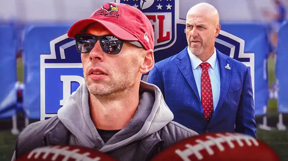 Jonathan Gannon, Monti Ossenfort. 2024 NFL Draft logo
