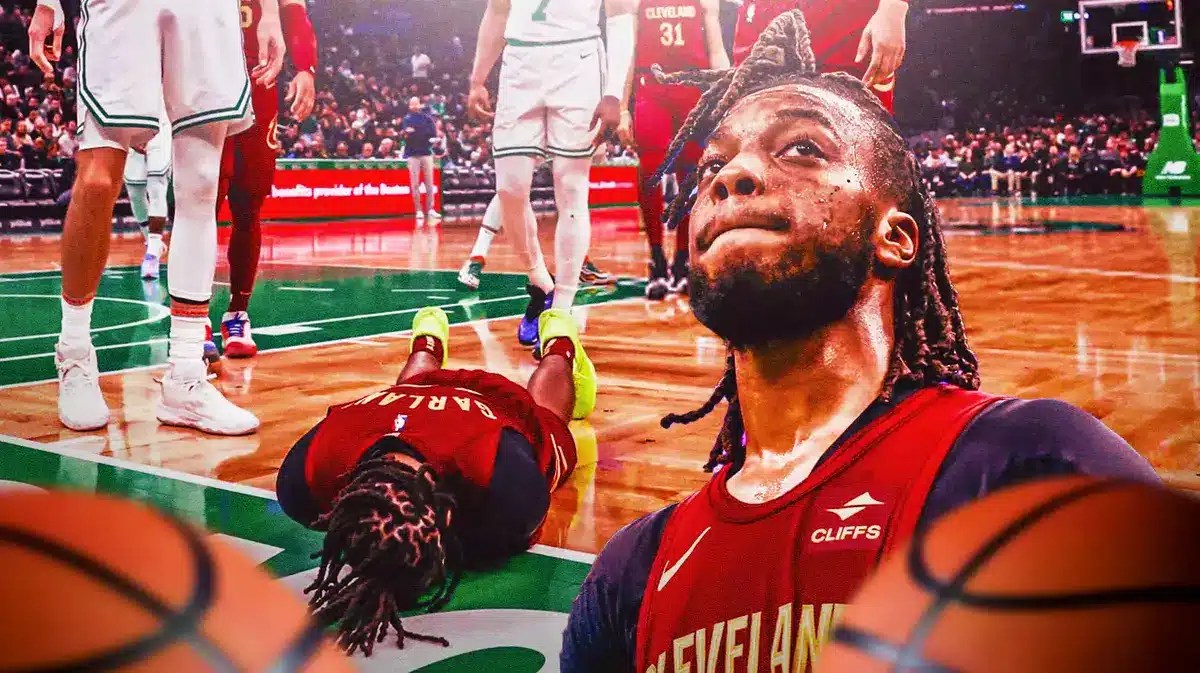 Darius Garland laying on court after being injured vs. Celtics