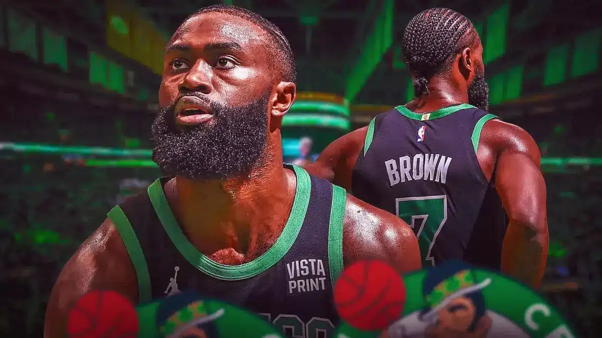 Boston Celtics star Jaylen Brown in front of the TD Garden.