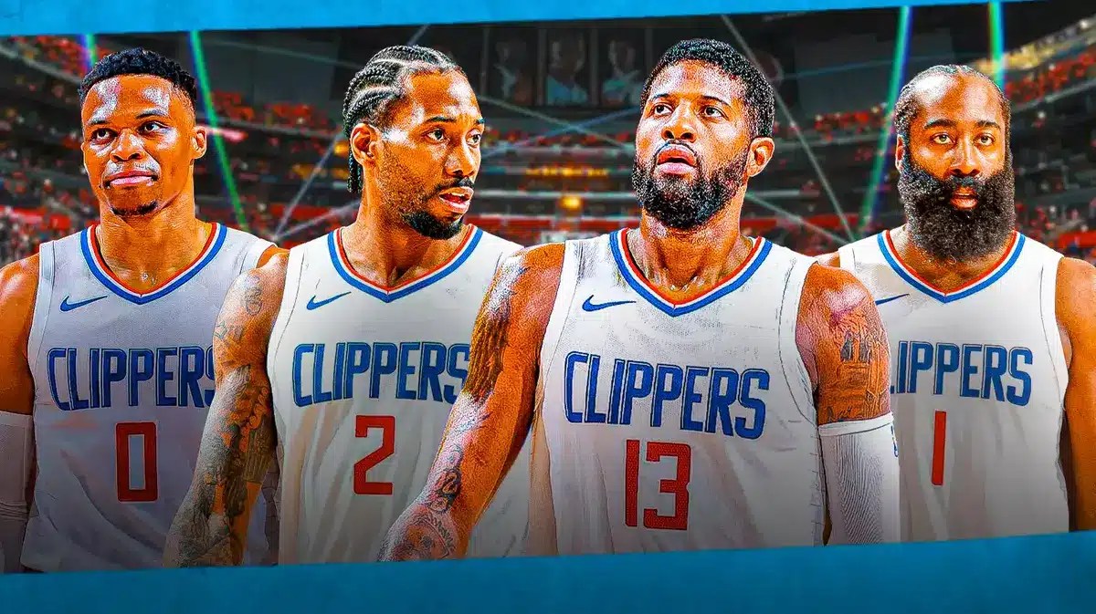 Clippers' Russell Westbrook, Kawhi Leonard, Paul George and James Harden all looking serious