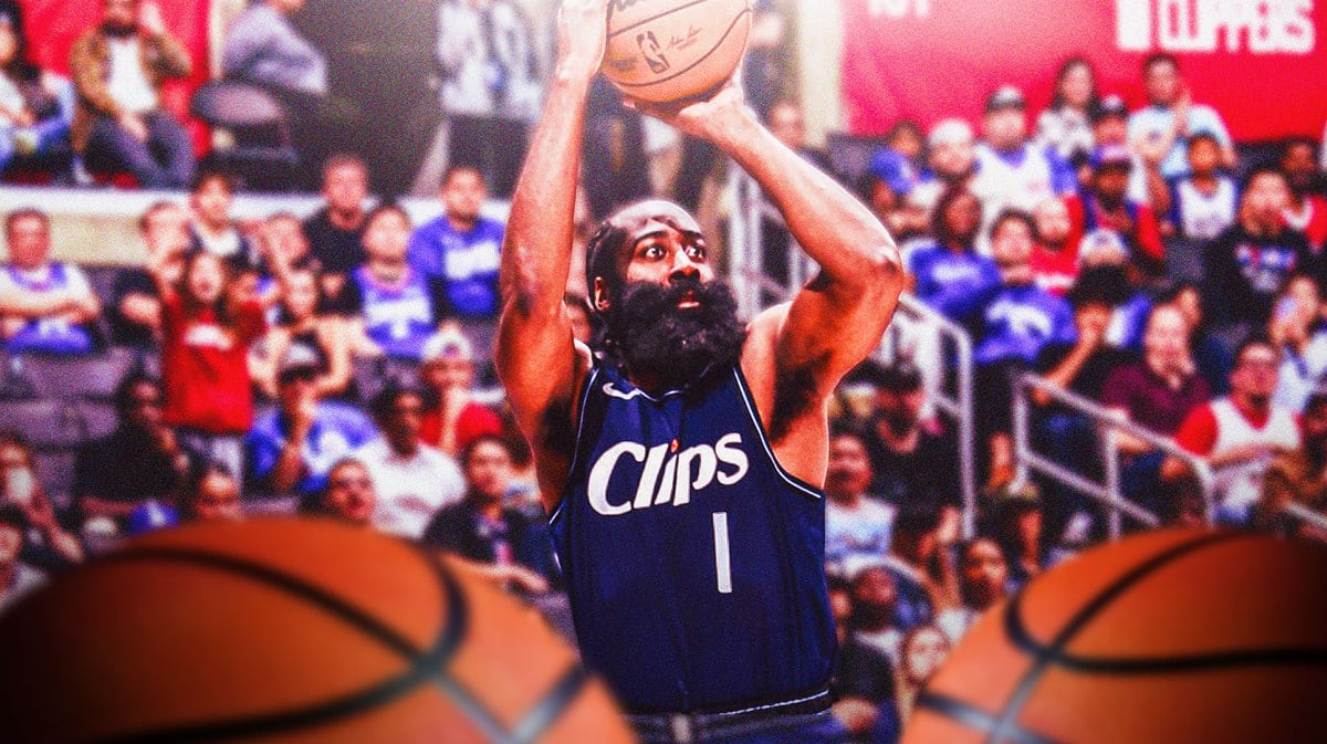 Clippers' James Harden shooting a basketball