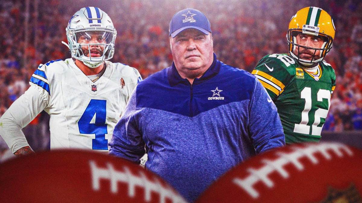 Cowboys coach Mike McCarthy, QB Dak Prescott and former Packers QB Aaron Rodgers.