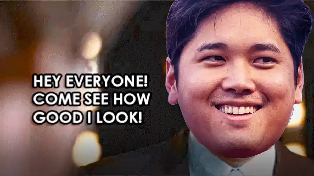 Dodgers' star Shohei Ohtani as Ron Burgundy