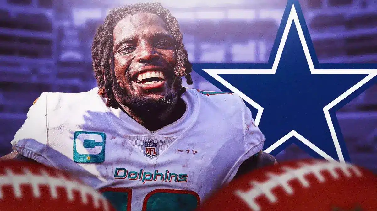 Tyreek Hill next to Cowboys logo