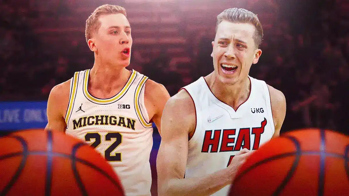 Duncan Robinson playing for Michigan basketball and the Miami Heat.