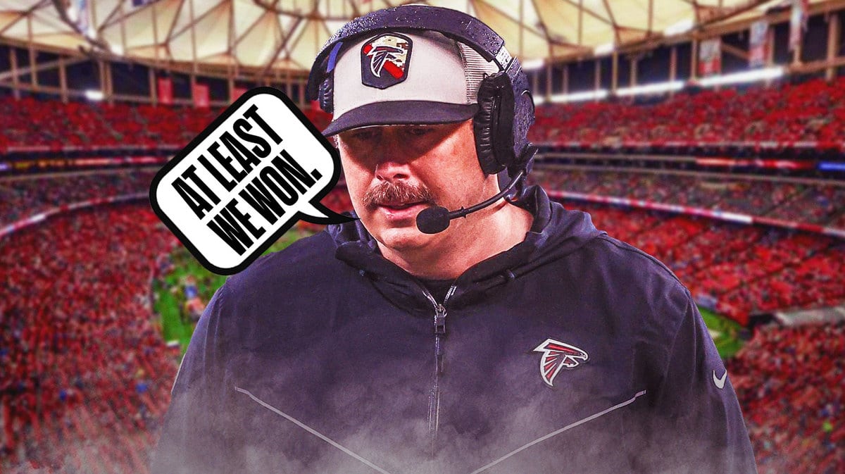 Falcons coach Arthur Smith saying, "At least we won," against the Jets