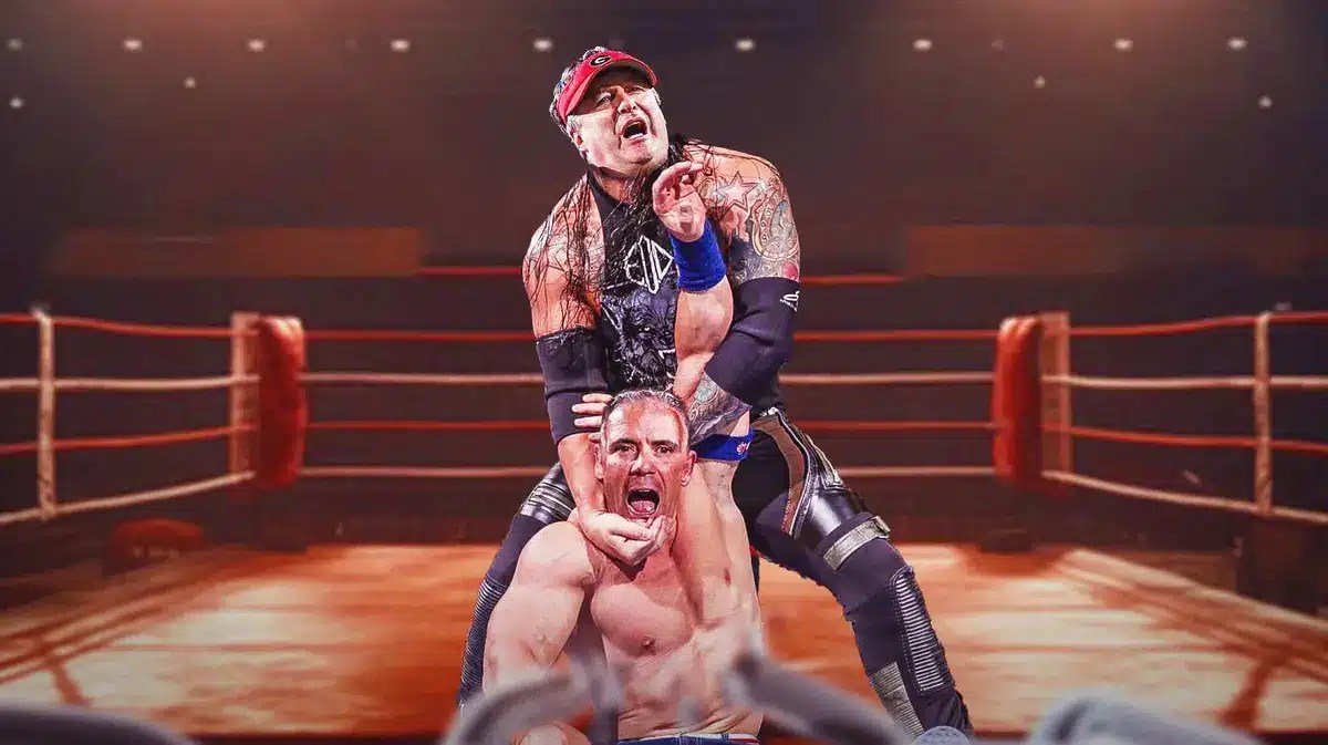 Kirby Smart (georgia football head coach) as the guy on top and Mike Norvell (Florida STATE football head coach) as John Cena