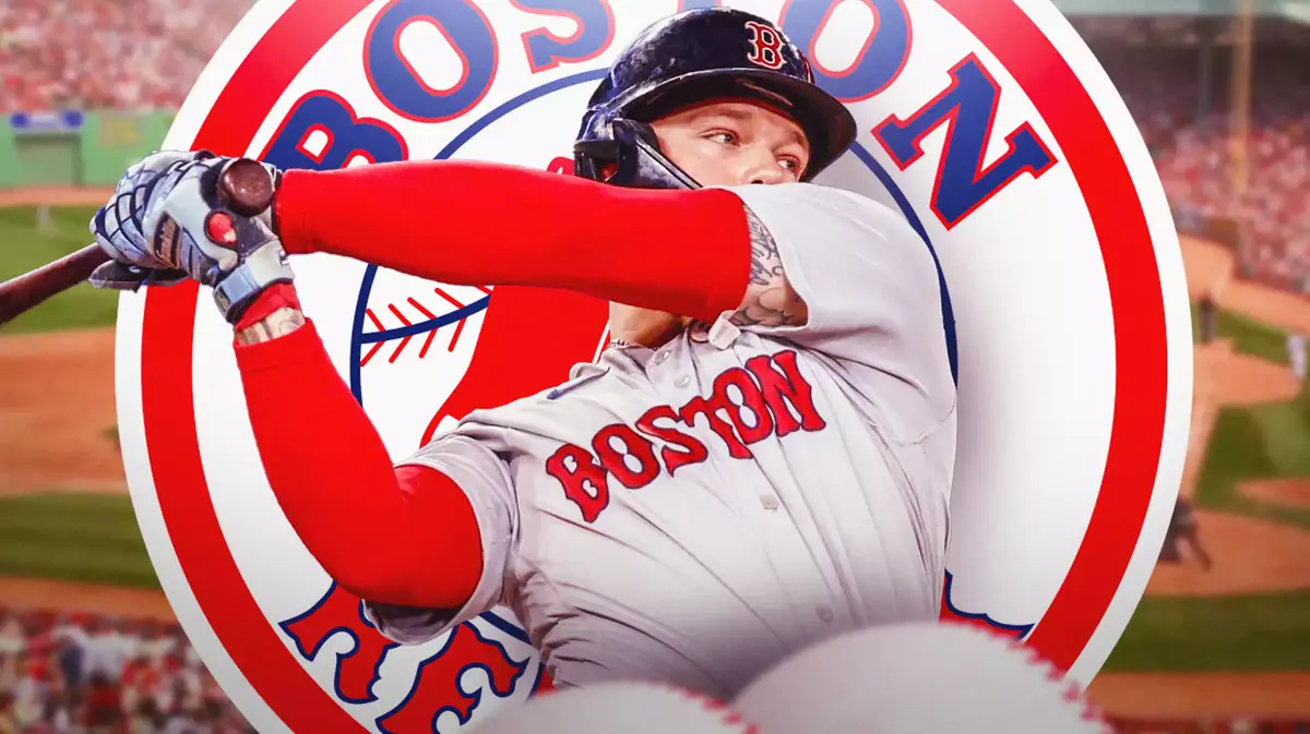 Red Sox’s Alex Verdugo swinging a baseball bat.