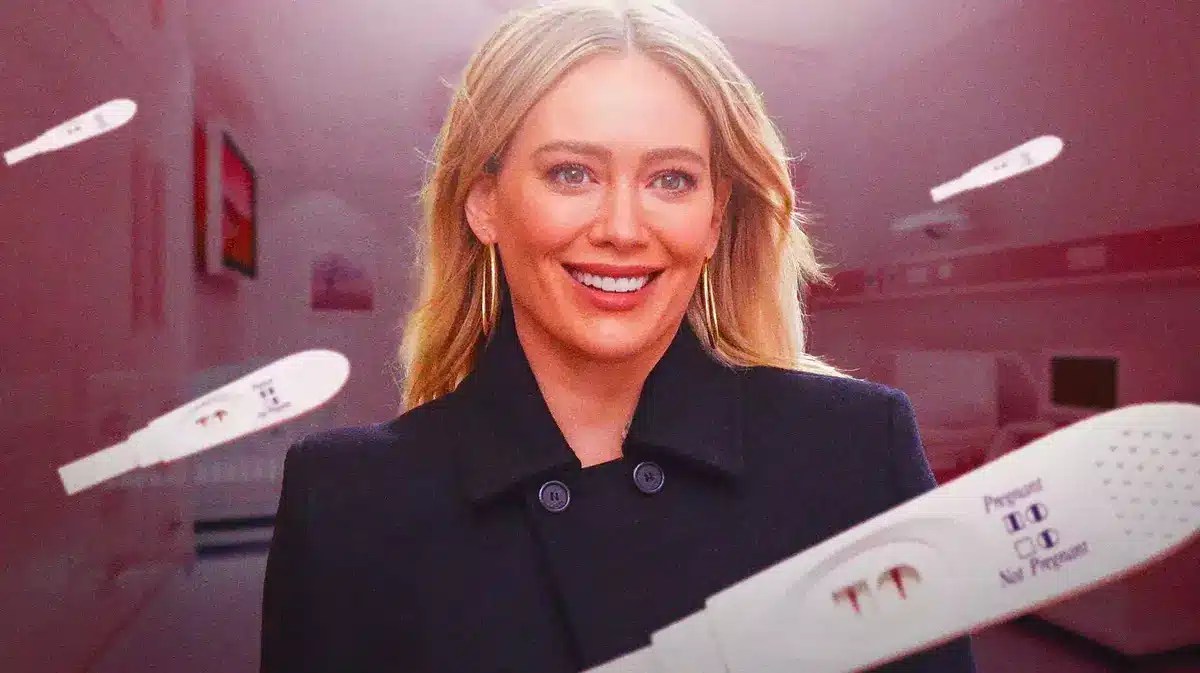 Hilary Duff with a positive pregnancy test.