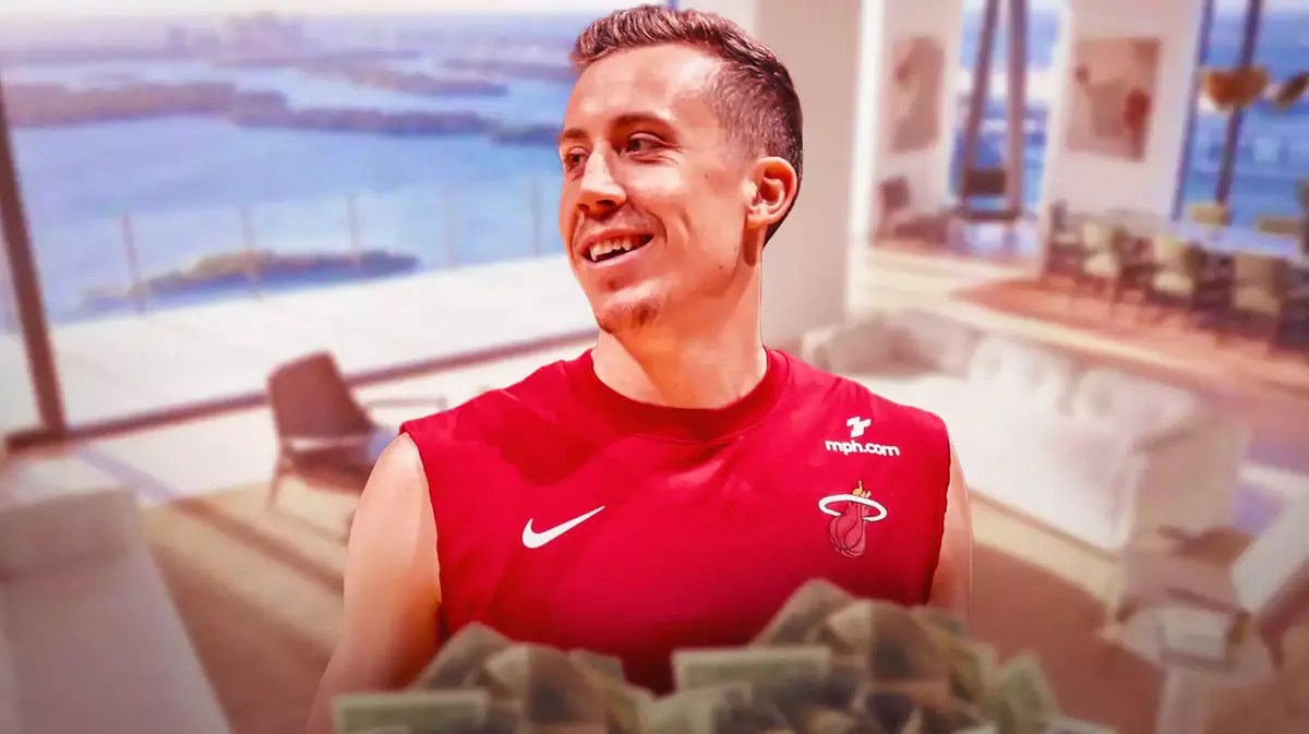 The Miami Heat's Duncan Robinson in front of his condo in Miami.