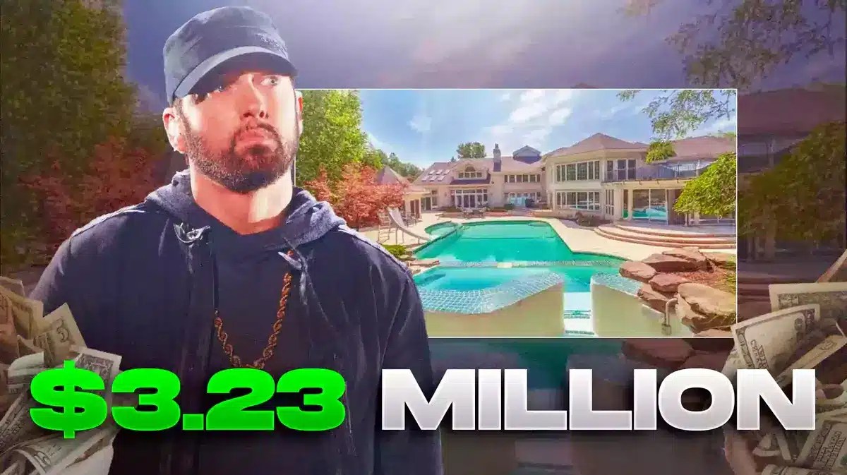 Eminem in front of his former home in Michigan.