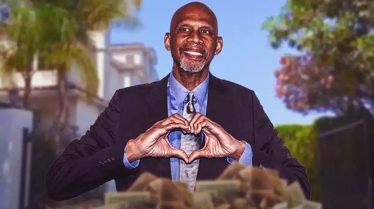 Kareem Abdul-Jabbar in front of his mansion in California.