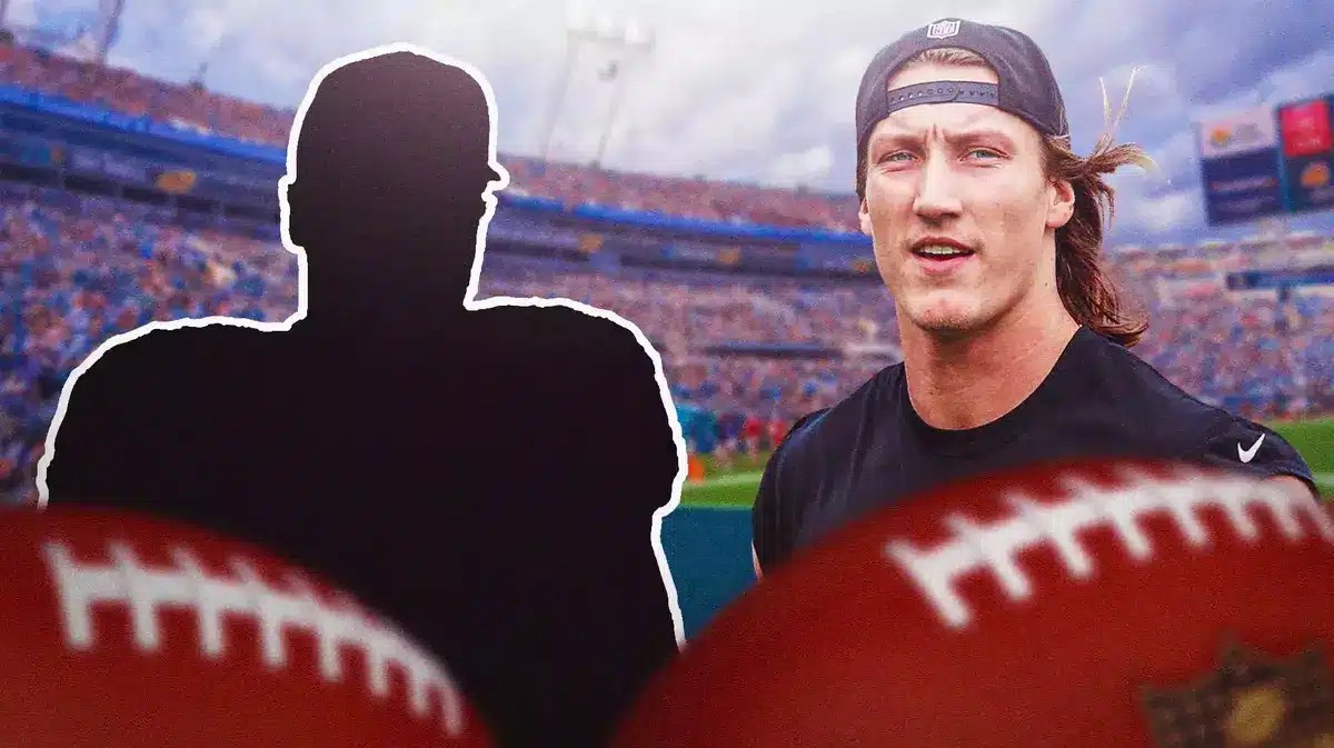 Trevor Lawrence next to a silhouette of Matt Barkley