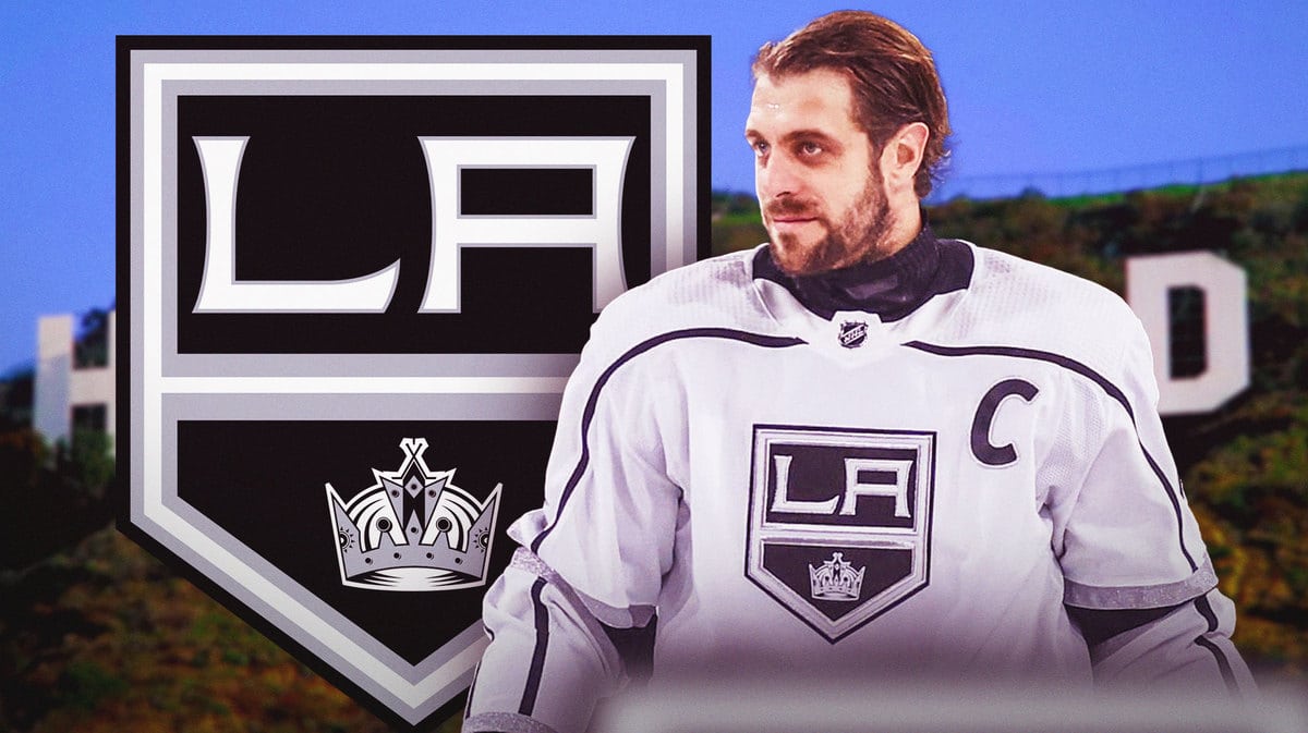 Los Angeles Kings star Anze Kopitar at the Hollywood sign after becoming the franchise's all-time assist leader on December 3, 2023 against the Colorado Avalanche
