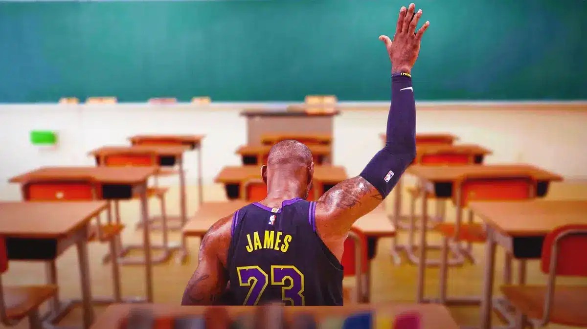 Lakers legend LeBron James sitting in a classroom