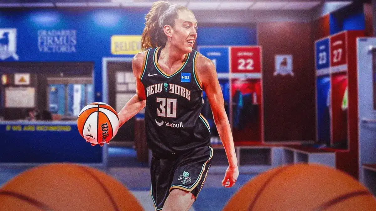 New York Liberty forward Breanna Stewart in the AFC Richmond locker room from Ted Lasso