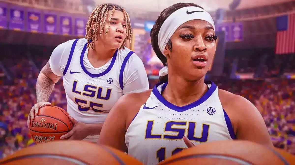 LSU women’s basketball player Angel Reese and former LSU women’s basketball player Kateri Poole