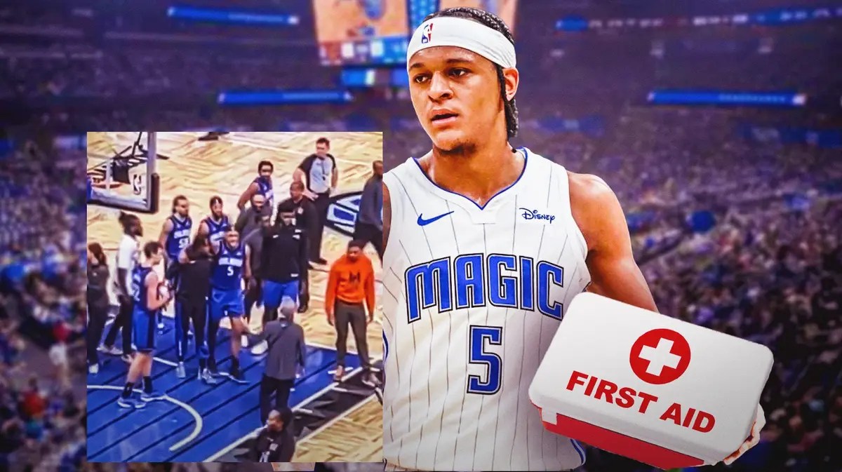 f Paolo Banchero holding a first-aid kit, include screenshot of his injury