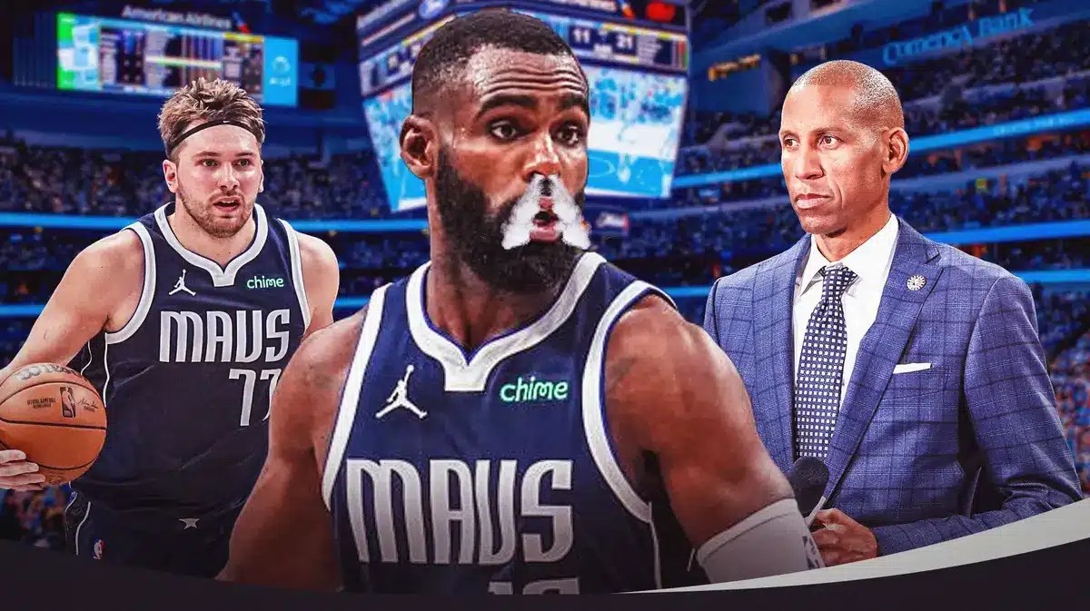 Mavs Luka Doncic and Tim Hardway Jr with Reggie Miller during Lakers game