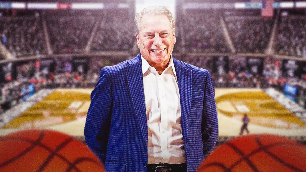 Michigan State basketball, Spartans, Tom Izzo, AJ Hoggard, Stony Brook basketball, Tom Izzo with Michigan State basketball arena in the background