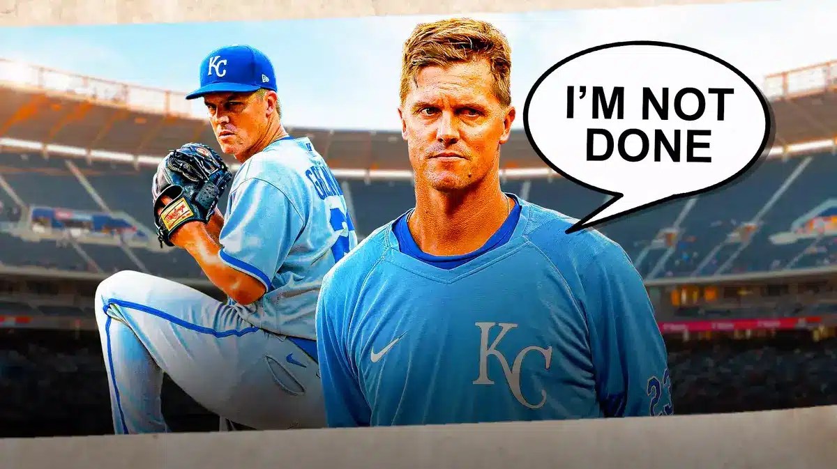 Zack Greinke wearing normal clothes saying the following: I’m not done