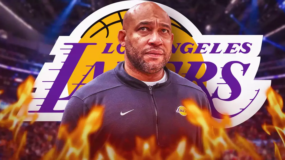 Lakers coach Darvin Ham surrounded by fire.
