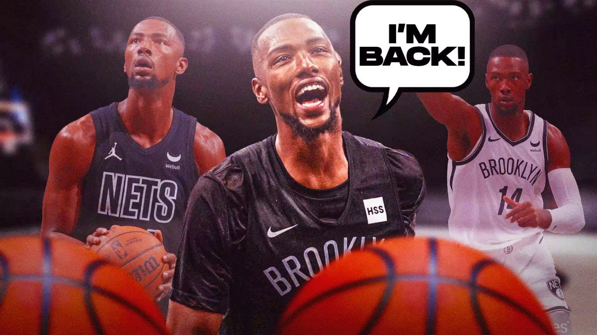 Nets' Harry Giles III saying "I'm back!" with more Harry Giles in the background
