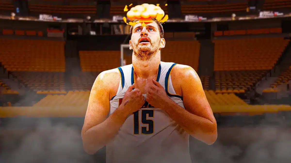 Nikola Jokic looking angry with mind-blown head