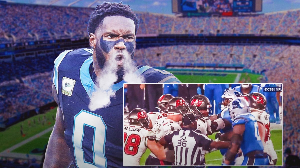 Bryce Young teammate Panthers Brian Burns punches Buccaneers Cody Mauch