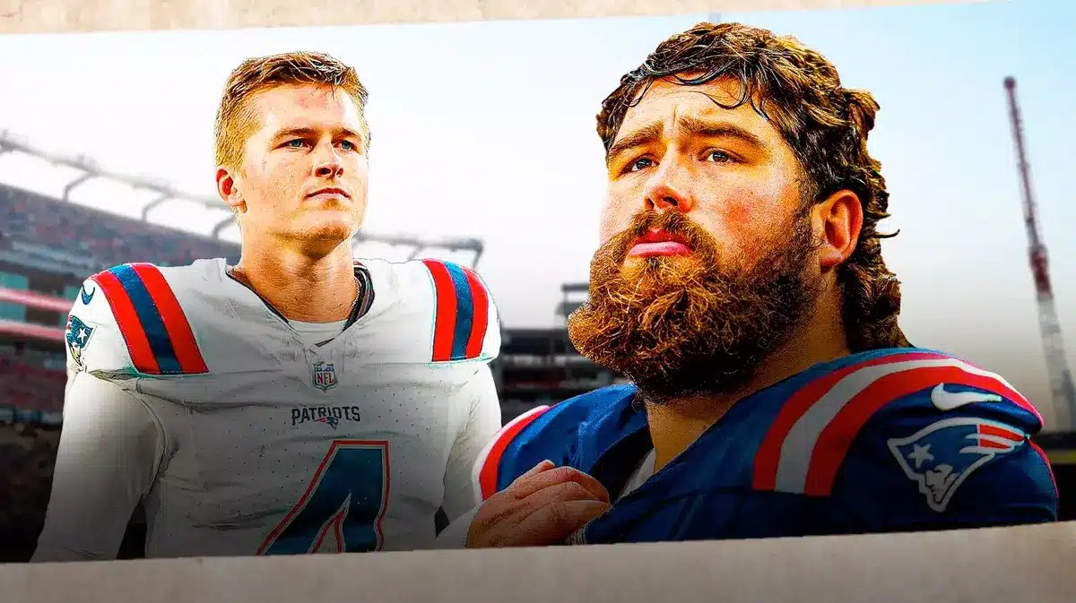 Patriots' Bailey Zappe next to David Andrews