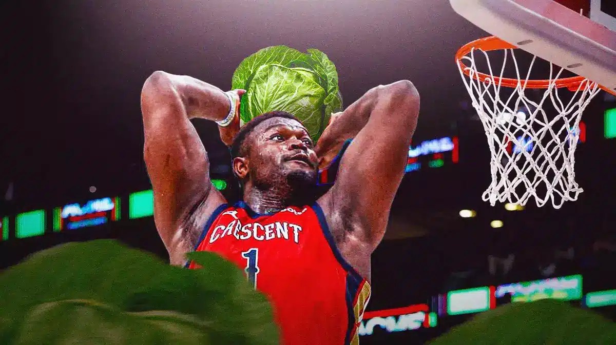 Zion Williamson (Pelicans) dunking a cabbage instrad of a ball