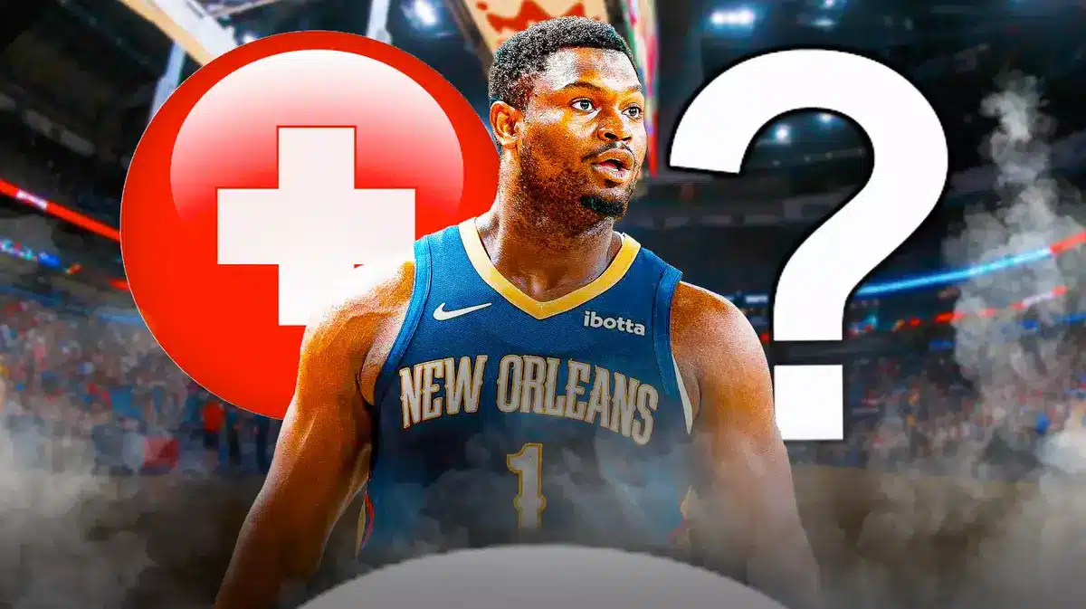 Pelicans' Zion Williamson with red medical symbol and question marks