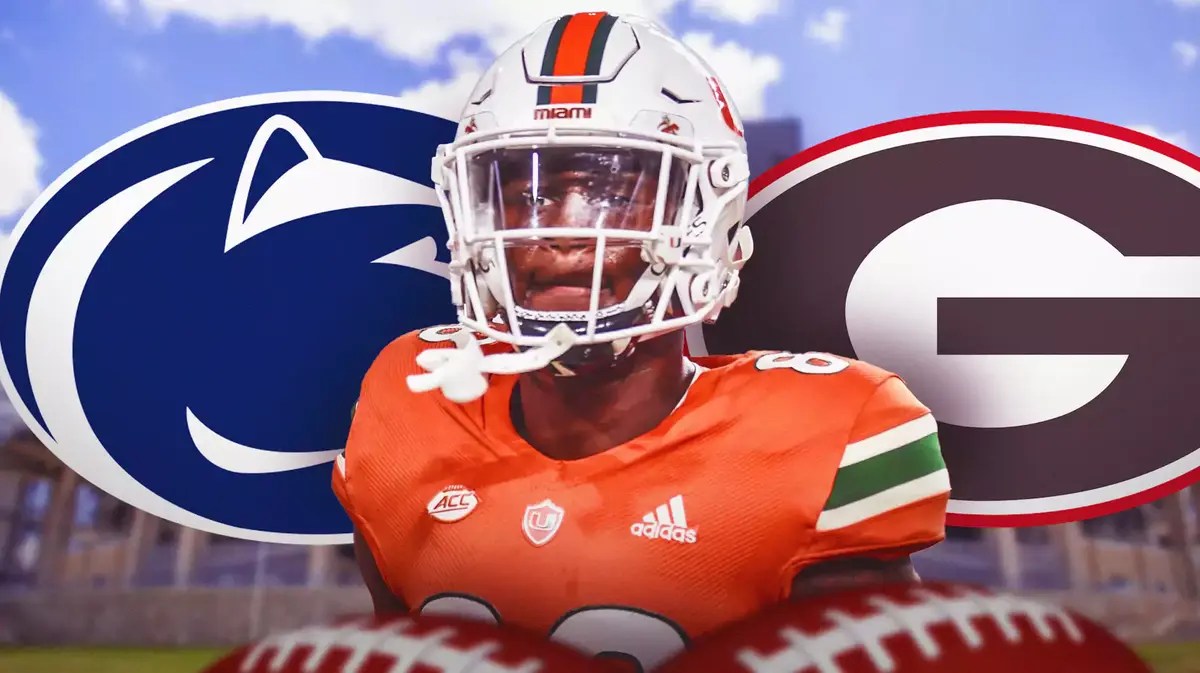 Colbie Young betwee Penn State logo and Georgia logo