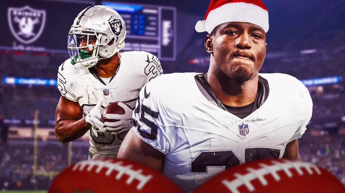 ACTION SHOT of Zamir White (Raiders) with a Santa Hat