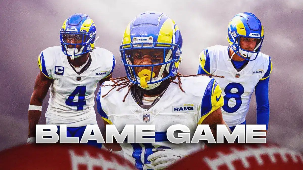 Demarcus Robinson, Ethan Evans, Jordan Fuller all with tear emojis 💧 and with gray skies in the background.