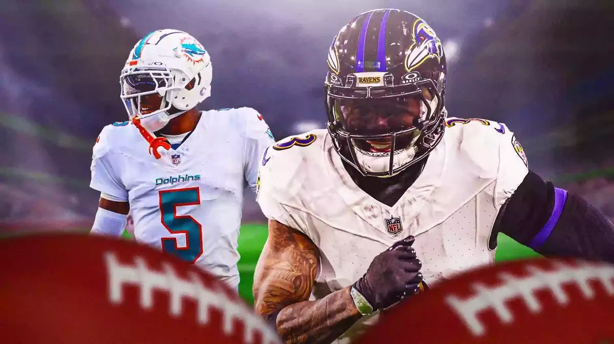 Baltimore Ravens star Odell Beckham Jr. and Miami Dolphins star Jalen Ramsey in front of M&T Bank Stadium.