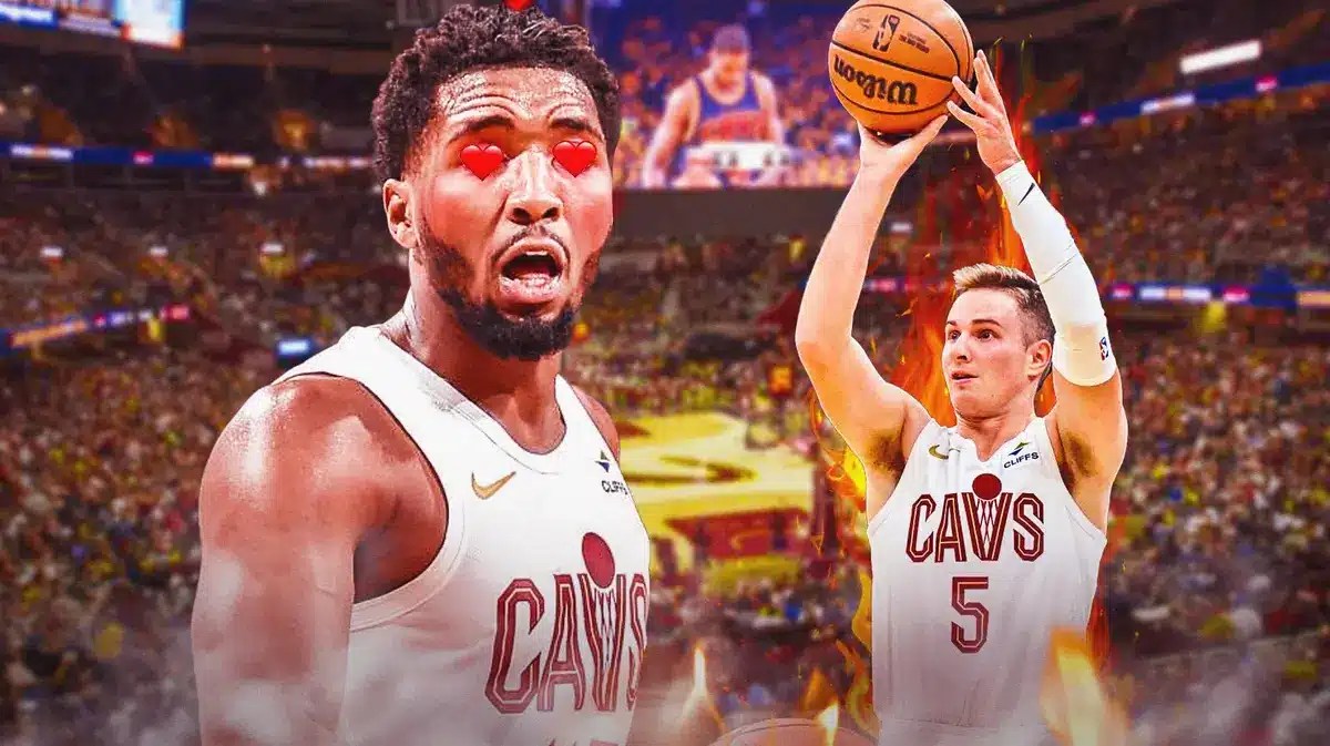 Sam Merrill with fire aura. Donovan Mitchell with heart eyes