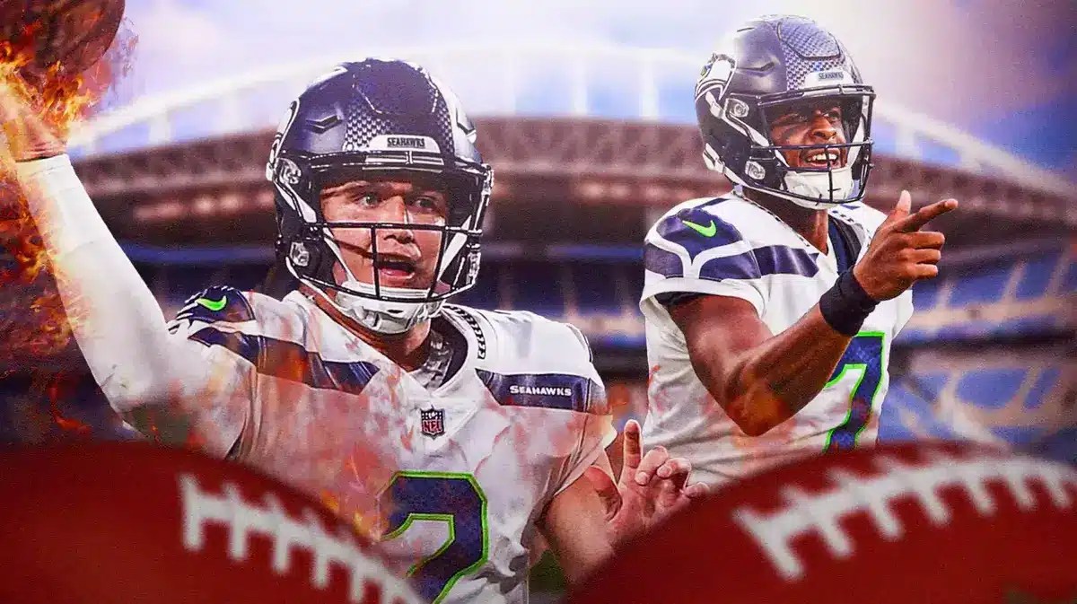Drew Lock next to Geno Smith