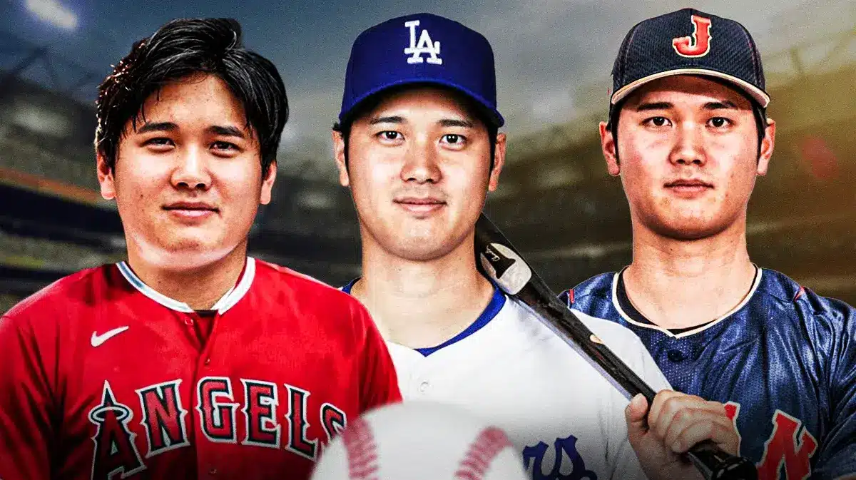 Shohei Ohtani playing for the Los Angeles Angels, the Los Angeles Dodgers and Team Japan.