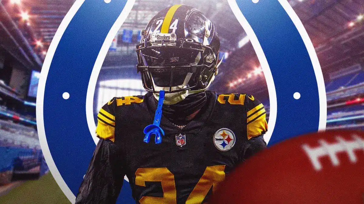 Joey Porter Jr next to the Colts logo