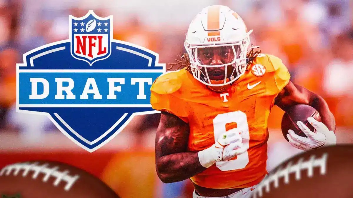 Jaylen Wright next to the NFL Draft logo