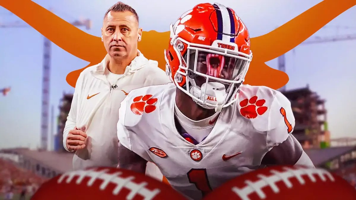 Texas football coach Steve Sarkisian and Clemson star Andrew Mukuba