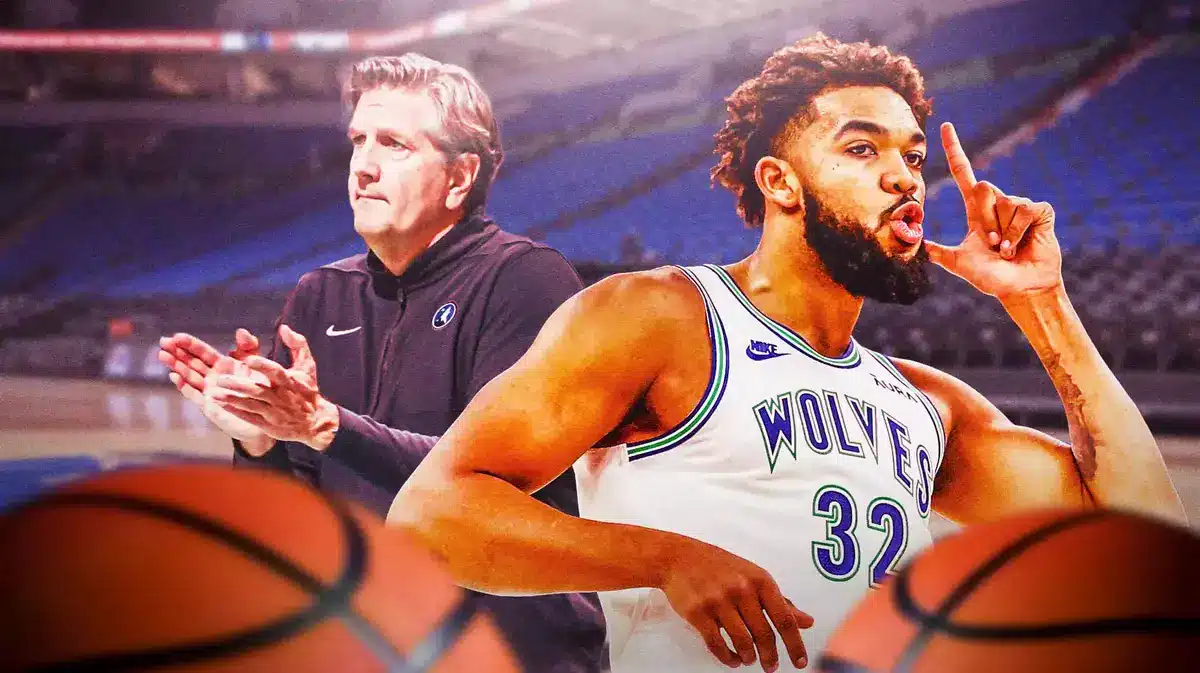 Wolves coach Chris Finch and big man Karl-Anthony Towns